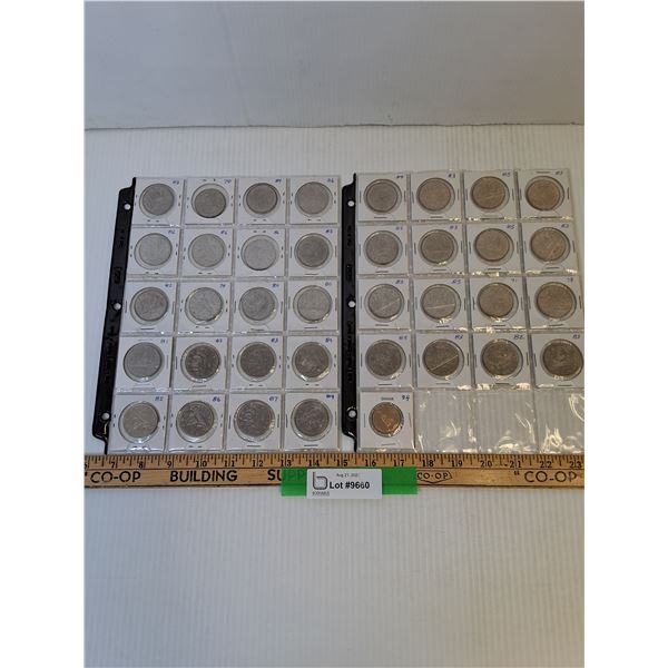 (2) Folder Pages of Canadian Dollar Coins - 1970-1994 Collection