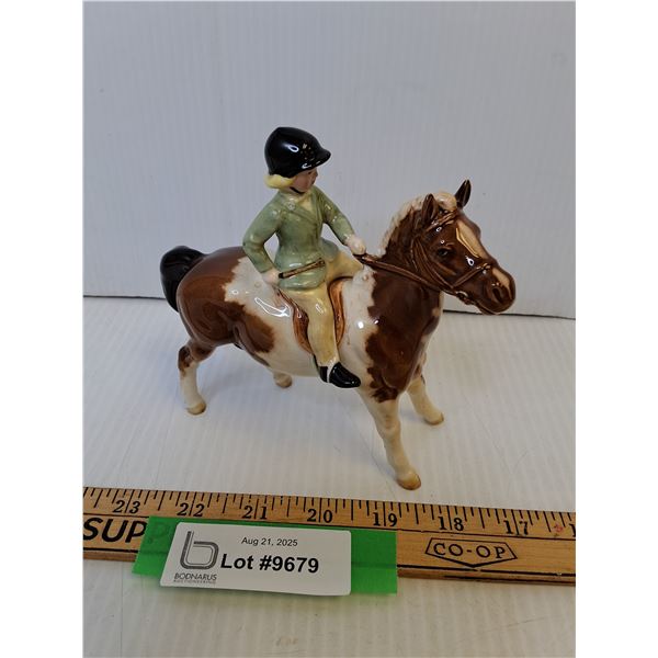 Beswick Horse Figurine #1499 - Girl on Pony - 5 1/2" high -Skewbald