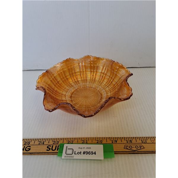 Vintage Carnival Fenton Plaid Ruffled Pattern Bowl - 8" x 3" - Has Chip on Bottom as Pictured