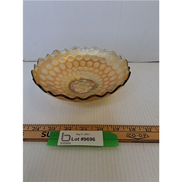 Vintage Carnival Glass Coin Dot Bowl - 7" x 2.5"
