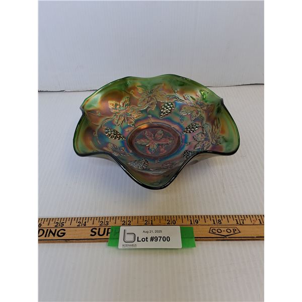 Vintage Fenton Glass Grape & Cable Leaf Glass Bowl - 9" x 3"