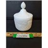 Image 1 : Vintage Imperial Brand Milk Glass Grape Vine Pattern Lidded Candy Dish - 6" x 5"