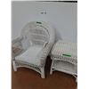 Image 1 : *White Wicker Arm Chair and Side Table-Cannot Ship