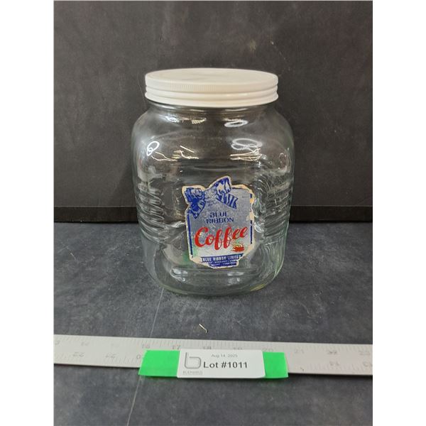 Blue Ribbon Coffee Glass Jar- 6" x 6" x 8"