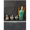 Image 1 : (3) Glass Chrome Fruit Decor & Wood Angel Decor