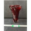 Image 1 : Red Glass Flower Vase- 6" x 6" x 10"