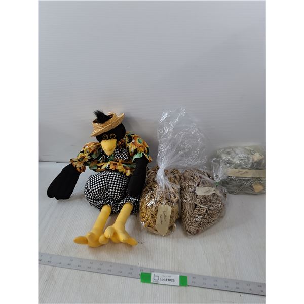 Penguin Stuffed Animal, Curtain Hooks & Tie Backs