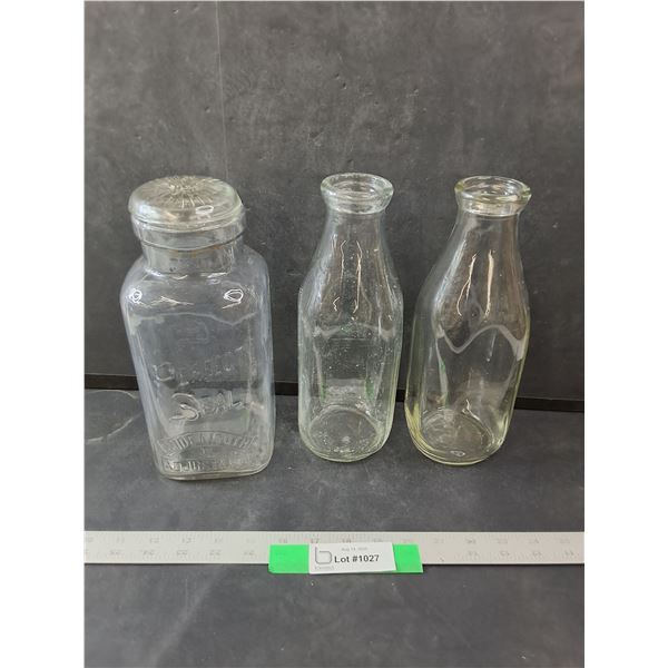 (2) Glass Bottle & Glass Jar