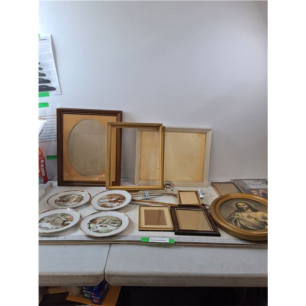 (11) Variety Of Different Sized Picture Frames & (4) Winter Scene Plates