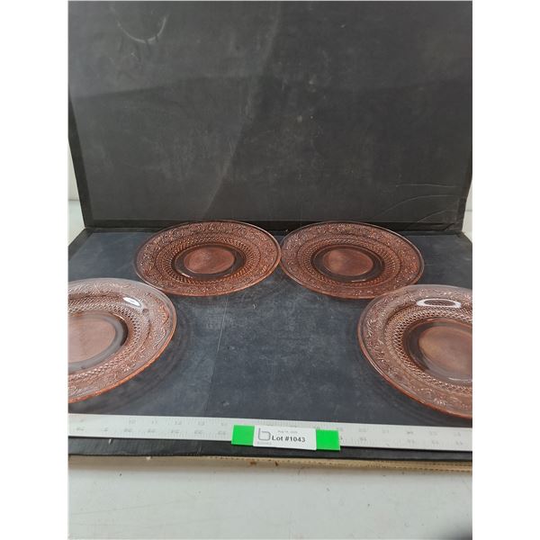 (4) Sandwich Pattern Pink Depression Plates- 10"