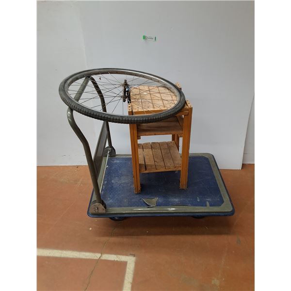**Wooden Shelf (13 x 13x 24),  Bike Tire & Hand Truck Dolly (36" x 24")- CANNOT SHIP