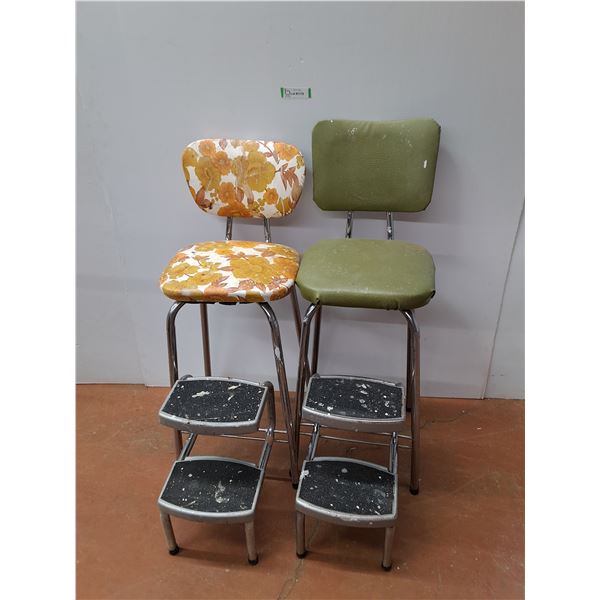 *(2) Vintage Chrome Kitchen Step Stool Chairs- CANNOT SHIP