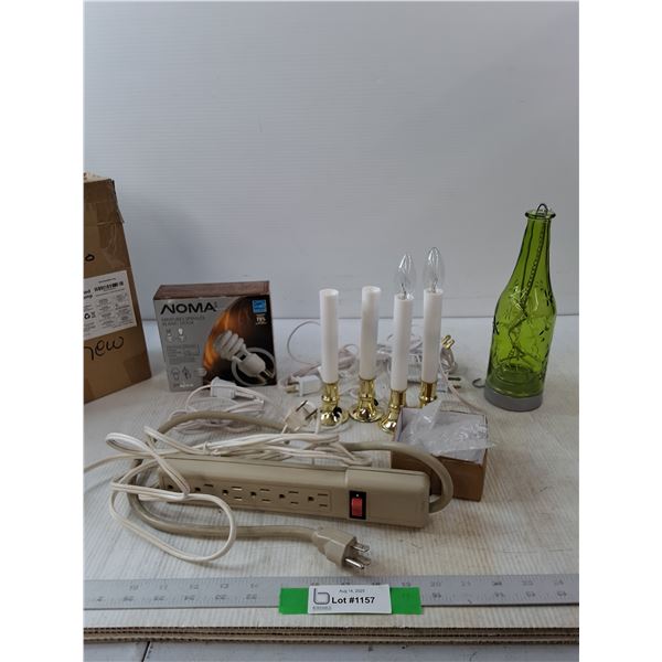 Brass Plated Candle Lights, Hanging Bottle Light, Extension Cord and Noma Light Bulbs