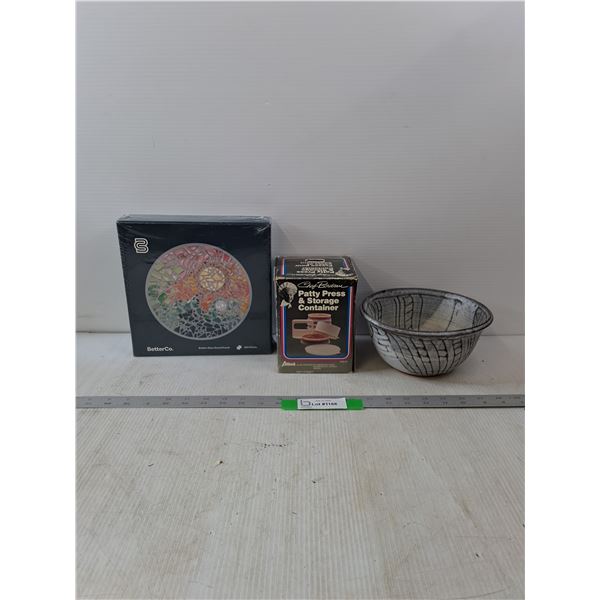 Ceramic Bowl, Hamburger Patty Press & Puzzle