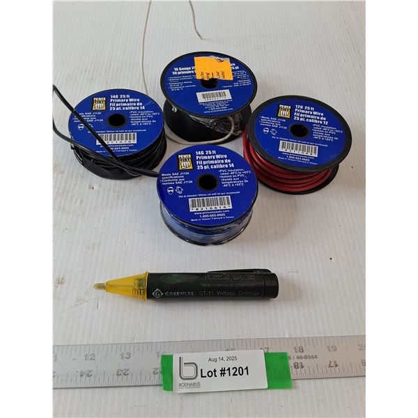 (4) Spools Automotive Wire (Some Partial), Greenlee Electrical Tester