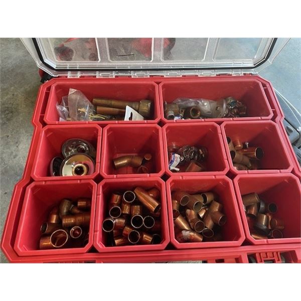 Assorted 1/2 and 3/4 Copper Fitting in Milwaukee Tote