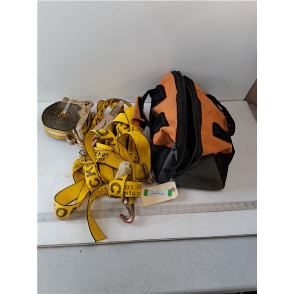 (2) 25'x3" Ratchet Straps with Ridgid Tool Bag