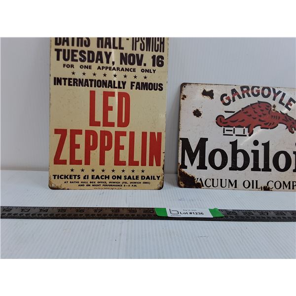 (2) Aluminum Signs Led Zeppelin Sign and Gargoyle Vacuum Oil Company Sign