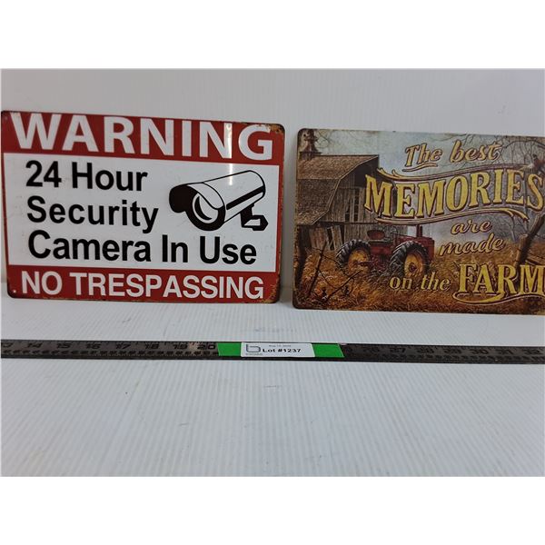 Aluminum Signs 24 HR Surveillance and Memories on the Farm Sign