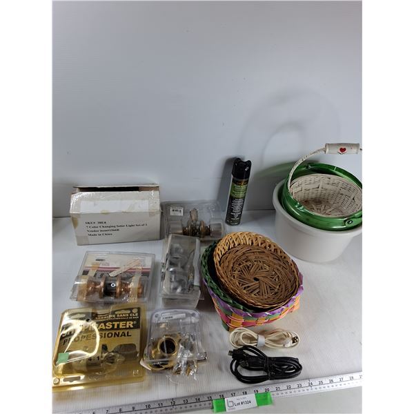 Assorted Baskets, (5) Door Knobs, Colour Changing Light Sets, Misc - As Is CANNOT SHIP