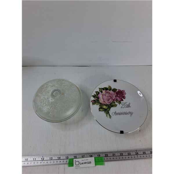 Glass Candy Dish, 25th Anniversary Plate