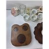 Image 2 : (4) Tea Cups, Wooden Tray, Tea Pot, Misc