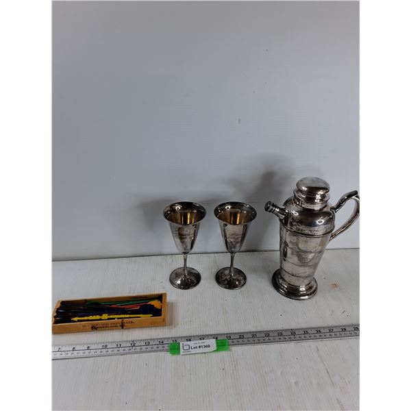 Drink Stirrers, (2) Goblets, Cocktail Shaker