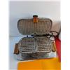 Image 2 : Vintage Waffle Maker - Powers On, As Is, (3) Plastic Cutting Boards and Strainer Cup