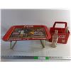 Image 1 : Coca Cola TV Tray 17" x 12", Coca Coca Bottle Caddy and (2) Glass Bottles