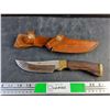 Image 1 : Taymor Nomad 6" Fixed Blade Hunting Knife with Wooden Handle and Leather Sheath