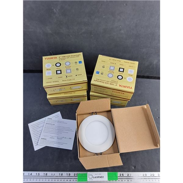 (5) Yuurta 4" 10W LED Downlight - Dimmable with Junction Box - IC Rated - New