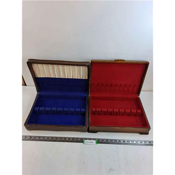 (2) Vintage Wooden Silverware Storage Chests