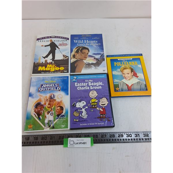 (5) DVD Movies (Mr.Magoo, Pollyanna, Angels in the Outfield)