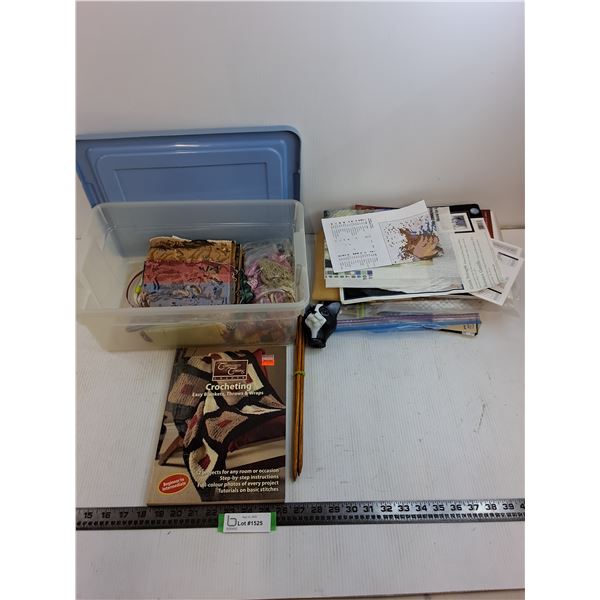 Crocheter's Lot (Books, Projects, Needles, Materials, Storage Bin)