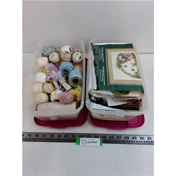 (2) Storage Bins Full of Knitting/Crocheting Materials & Projects