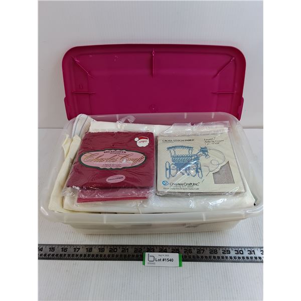 Plastic Storage Bin Full of Cross Stitch Materials/Projects