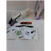 Image 2 : Assorted Gadget Lot - Hand Sticher/Sewing Machine, Fill up Cookie Press, Grab Bar, Drapery Hooks/Pin