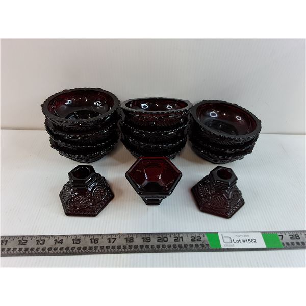 (11) Vintage Avon Cape Cod Ruby Red Glass Dessert Bowls - (3) Small Glass Bowls
