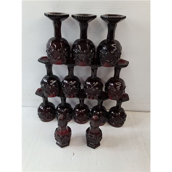 Vintage Avon Cape Cod Ruby Red (12)Glass Goblets and (2)Salt Pepper Shakers -