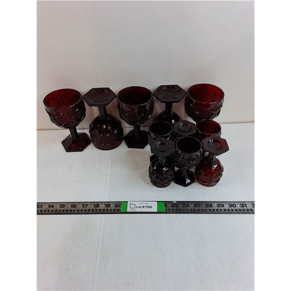 Vintage Avon Cape Cod Ruby Red (5) Large Glass Goblets (6) Small Glass Goblets
