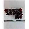 Image 1 : Vintage Avon Cape Cod Ruby Red (5) Large Glass Goblets (6) Small Glass Goblets