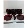 Image 1 : Vintage Avon Cape Cod Ruby Red (6) Glasses With Handles, (2) Plates, Small Bowl, Salt Shaker