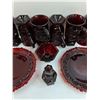 Image 3 : Vintage Avon Cape Cod Ruby Red (6) Glasses With Handles, (2) Plates, Small Bowl, Salt Shaker