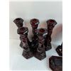 Image 2 : Avon Vintage Ruby Red GlassVase, (5) Candle Holders With Compartments, Butter Dish