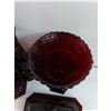 Image 3 : Avon Vintage Ruby Red GlassVase, (5) Candle Holders With Compartments, Butter Dish