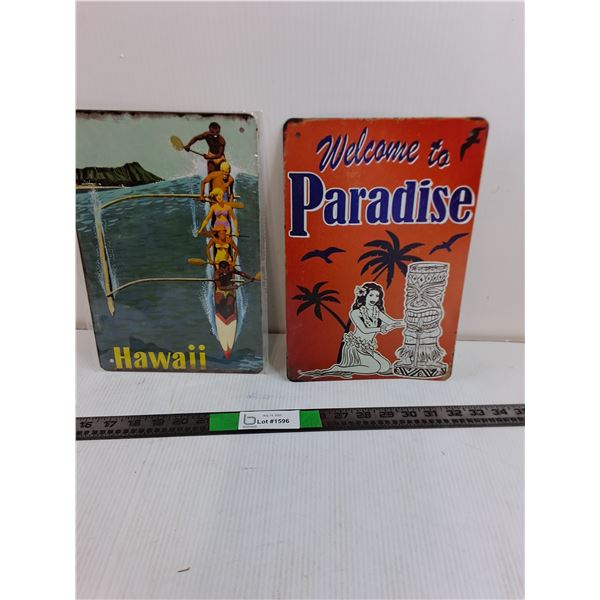Hawaii and Welcome to Paradise Metal Aluminum Signs