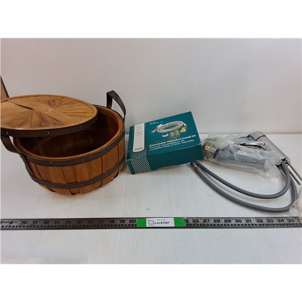 Sink Tap Installation Kit, Dishwasher Waterline Installation Kit, Wooden Bucket