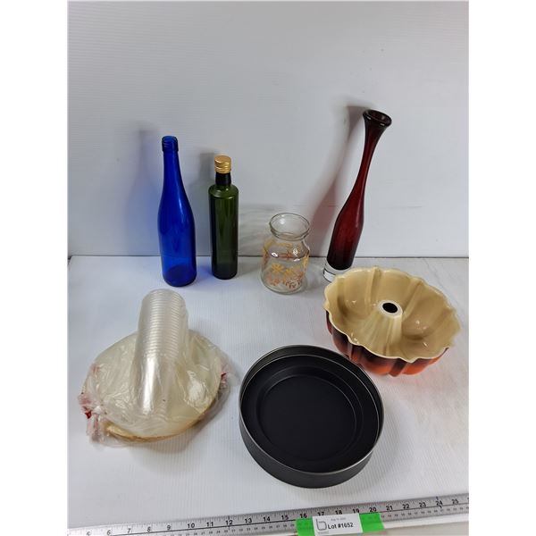 Disposable Cups And Plates, Jello Mold, Cake Tray, Misc