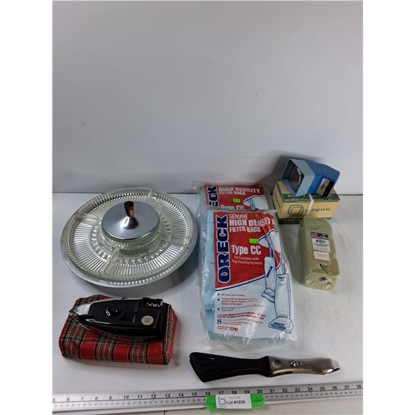 Lazy Susan Crystal Tray, Electric Iron, Tongs, Misc