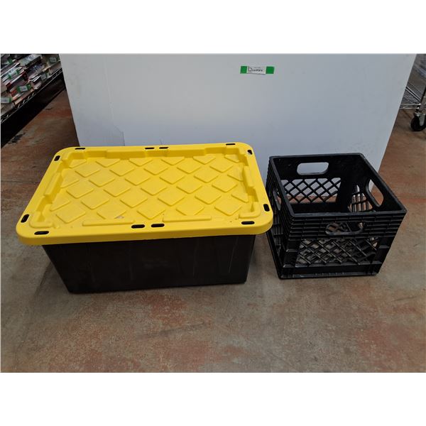 **Milk Crate and Plastic Tote with Lid 27" x 18" x 12", Cannot Ship